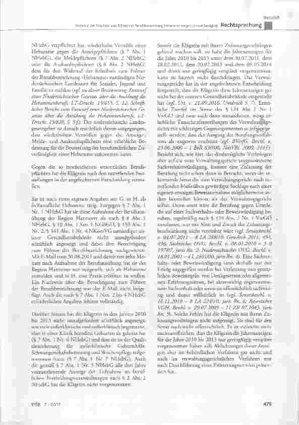 Vorschauseite 5: Widerruf der Erlaubnis zum Führen der Berufsbezeichnung Hebamme wegen Unzuverlässigkeit