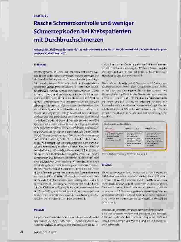 Vorschauseite 1: Rasche Schmerzkontrolle und weniger Schmerzepisoden bei Krebspatienten mit Durchbruchschmerzen