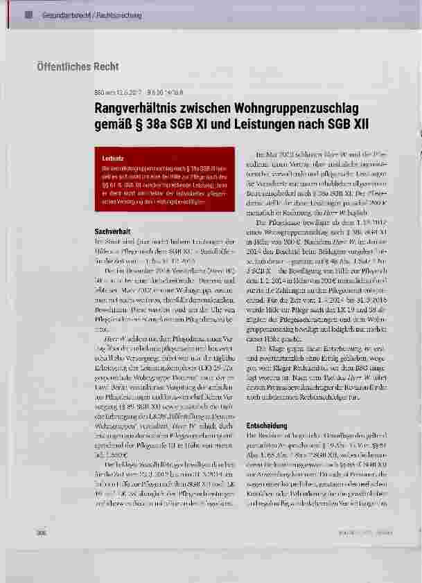 Vorschauseite 1: Rangverhältnis zwischen Wohngruppenzuschlag gemäß § 38a SGB XI und Leistungen nach SGB XII