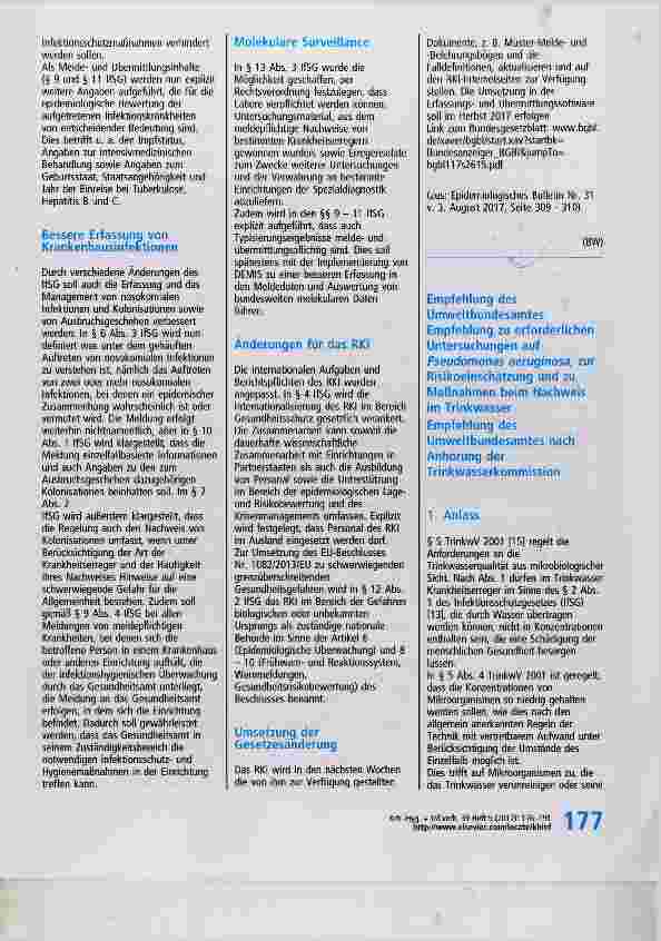 Vorschauseite 1: Empfehlung des Umweltbundesamtes Empfehlung zu erforderlichen Untersuchungen auf Pseudomonas aeruginosa, zur Risikoeinschätzung und zu Maßnahmen beim Nachweis im Trinkwasser Empfe…