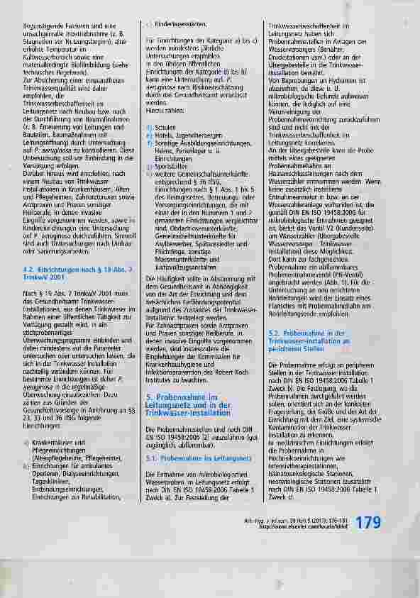 Vorschauseite 3: Empfehlung des Umweltbundesamtes Empfehlung zu erforderlichen Untersuchungen auf Pseudomonas aeruginosa, zur Risikoeinschätzung und zu Maßnahmen beim Nachweis im Trinkwasser Empfe…