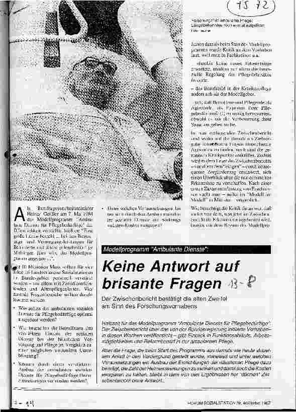 Vorschauseite 1: Modellprogramm Ambulante Dienste Keine Antwort auf brisante Fragen