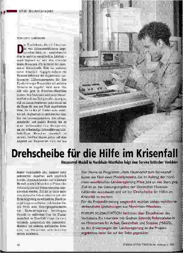 Vorschauseite 1: Drehscheibe für die Hilfe im Krisenfall Hausnotruf-Modell in Nordrhein-Westfalen folgt dem Service britischer Vorbilder