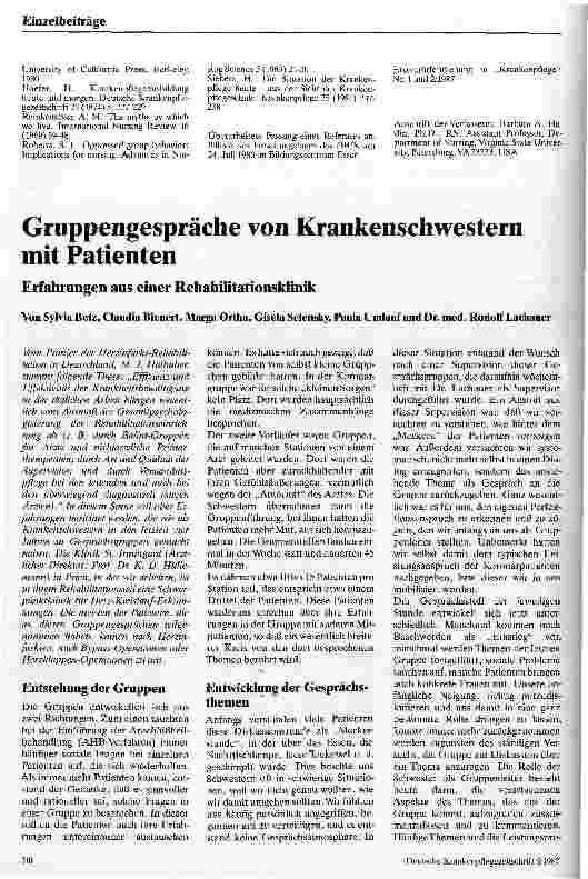 Vorschauseite 1: Gruppengespräche von Krankenschwestern mit Patienten Erfahrungen aus einer Rehabilitationsklinik