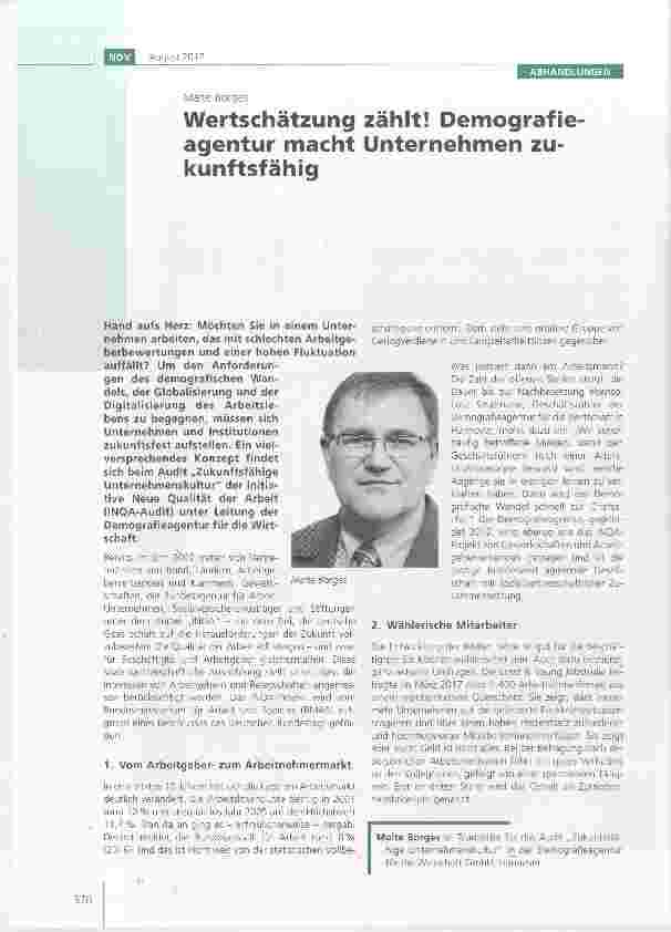Vorschauseite 1: Wertschätzung zählt! Demografieagentur macht Unternehmen zukunftsfähig