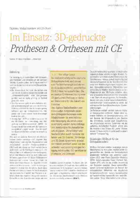 Vorschauseite 1: Im Einsatz: 3D-gedruckte Prothesen & Orthesen mit CE