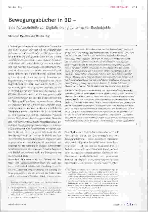 Vorschauseite 1: Bewegungsbücher in 3D Eine Konzeptstudie zur Digitalisierung dynamischer Buchobjekte