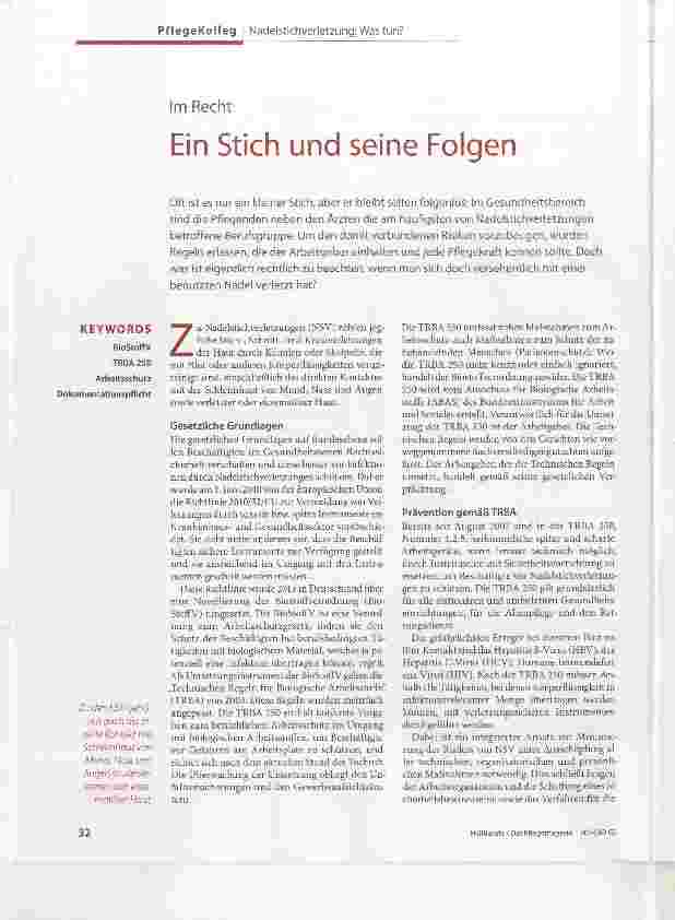 Vorschauseite 1: Im Recht Ein Stich und seine Folgen