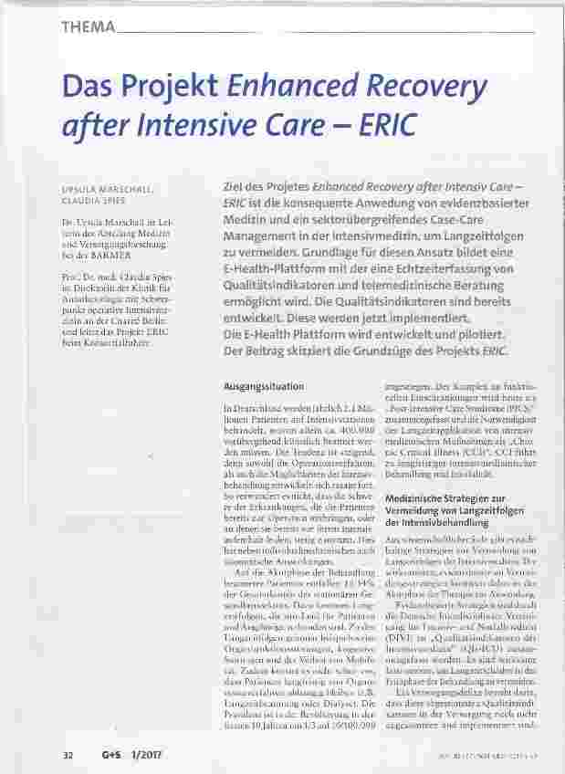 Vorschauseite 1: Das Projekt Enhanced Recovery after Intensive Care ERIC