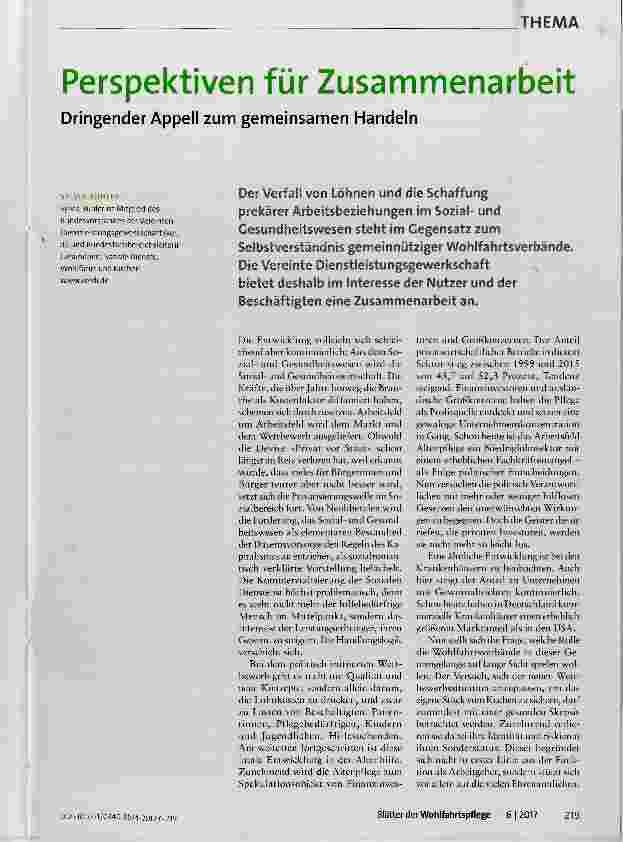 Vorschauseite 1: Perspektiven für Zusammenarbeit Dringender Appell zum gemeinsamen Handeln