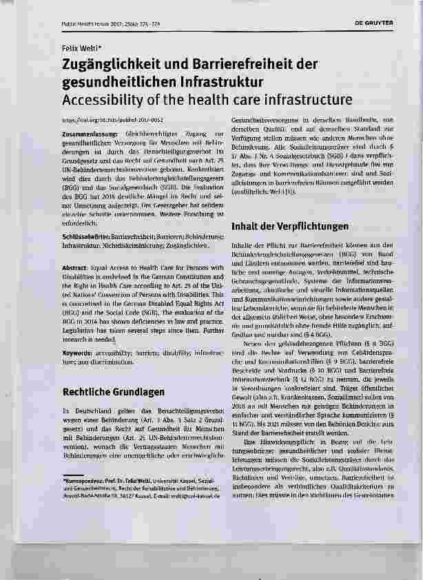 Vorschauseite 1: Zugänglichkeit und Barrierefreiheit der gesundheitlichen Infrastruktur