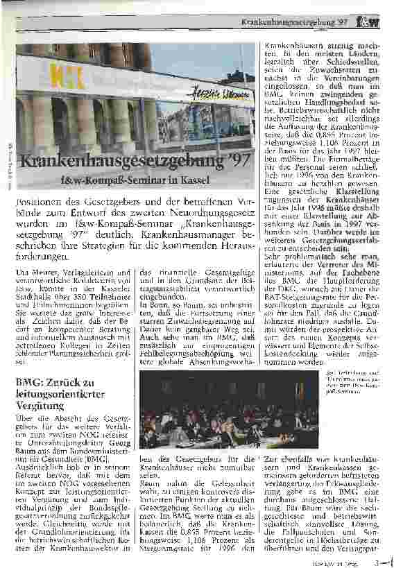 Vorschauseite 1: Krankenhausgesetzgebung 97 f & w-Kompaß-Seminar in Kassel