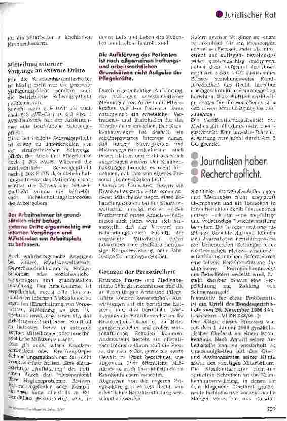 Vorschauseite 3: Auch im Krankenhausbereich gelten für Meinungsund Pressefreiheit gesetzliche Regeln
