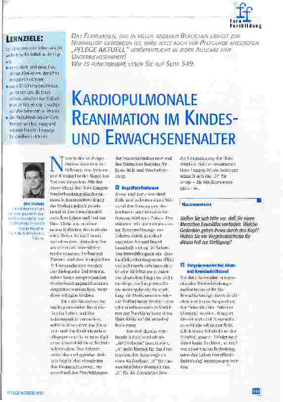 Vorschauseite 1: Kardiopulmonale Reanimation im Kindesund Erwachsenenalter FernFortbildung