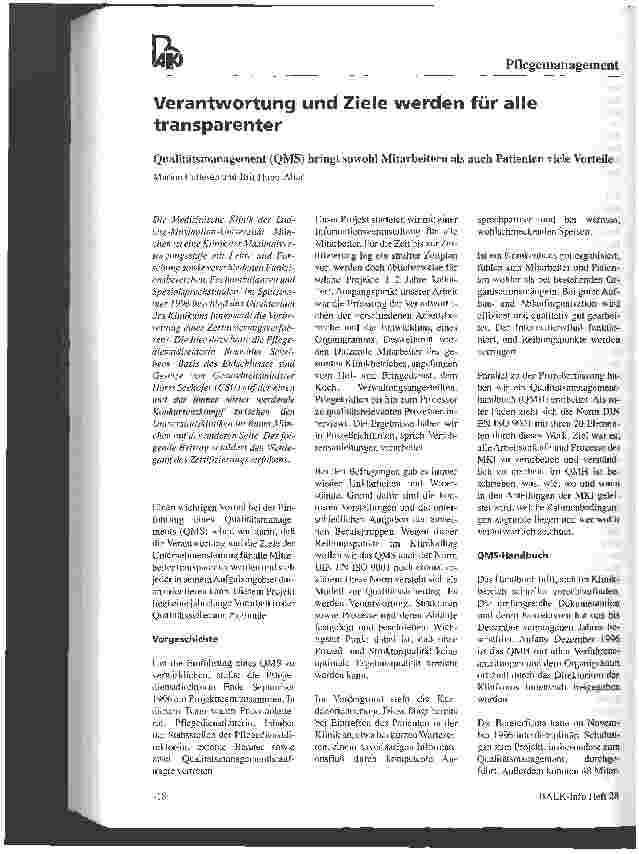 Vorschauseite 1: Verantwortung und Ziele werden für alle transparenter Qualitätsmanagement (QMS) bringt sowohl Mitarbeitern als auch Patienten viele Vorteile