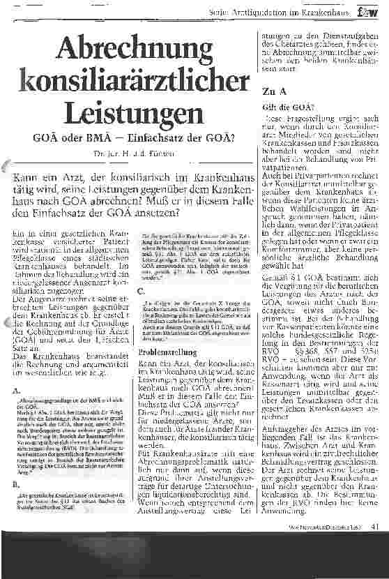 Vorschauseite 1: Abrechnung konsiliarärztlicher Leistungen GOÄ oder BMÄ - Einfacher Satz der GOÄ ?