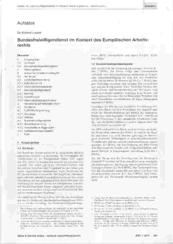 Vorschauseite 1: Bundesfreiwilligendienst im Kontext des Europäischen Arbeitsrechts