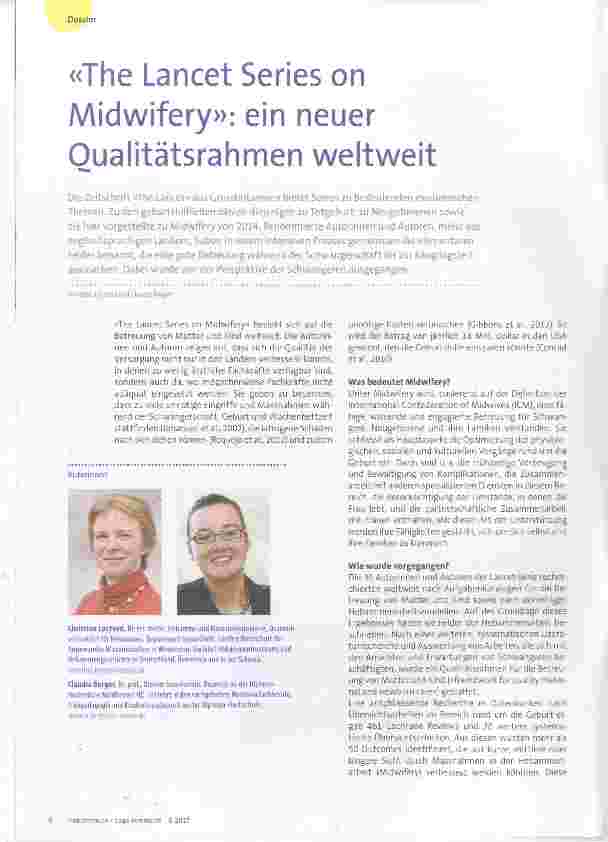 Vorschauseite 1: «The Lancet Series on Midwifery»: ein neuer Qualitätsrahmen weltweit