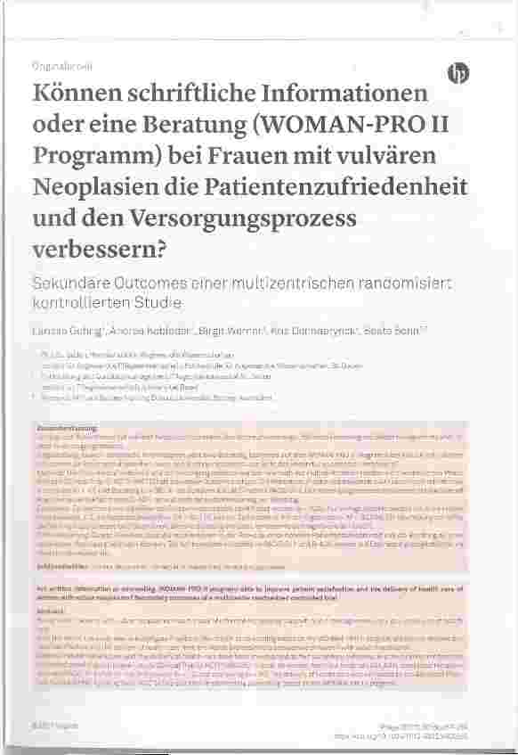Vorschauseite 1: Können schriftliche Informationen oder eine Beratung (WOMAN-PROII Programm) bei Frauen mit vulvären Neoplasien die Patientenzufriedenheit und den Versorgungsprozess verbessern?
