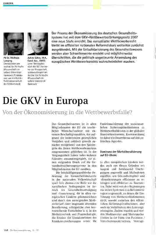 Vorschauseite 1: Die GKV in Europa