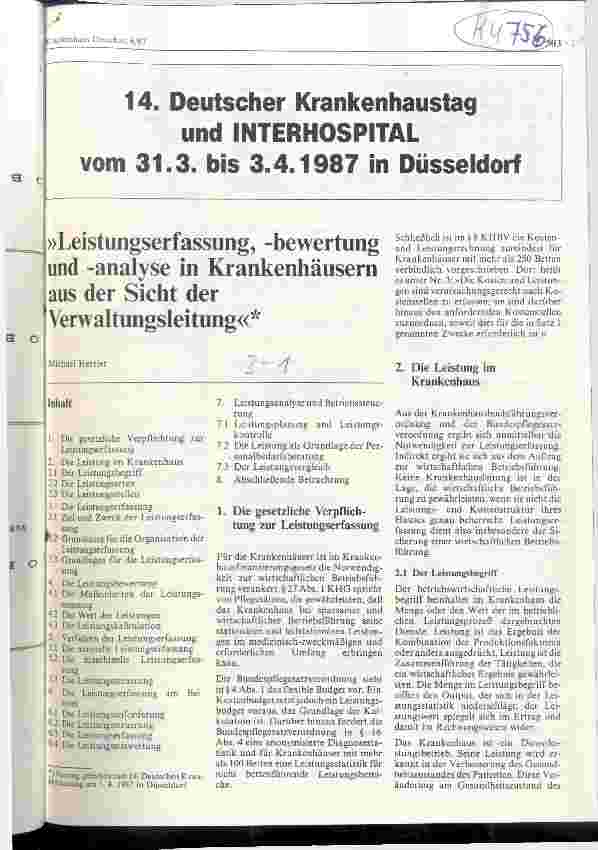 Vorschauseite 1: Leistungserfassung, -bewertung und -analyse in Krankenhäusern aus der Sicht der Verwaltungsleitung