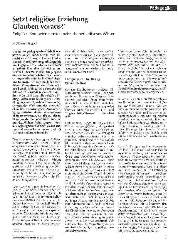 Vorschauseite 1: Setzt religiöse Erziehung Glauben voraus? *