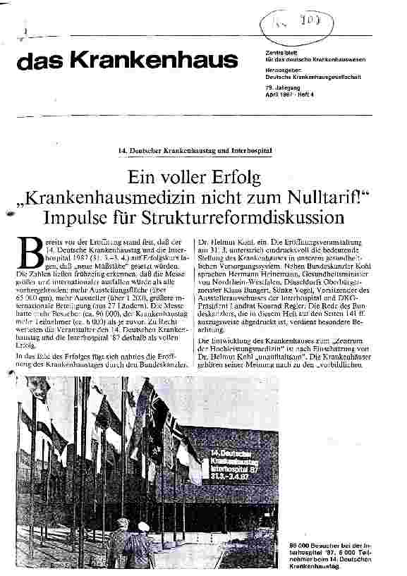Vorschauseite 1: Ein voller Erfolg: Krankenhausmedizin nicht zum Nulltarif- Impulse für Strukturreformdiskussion