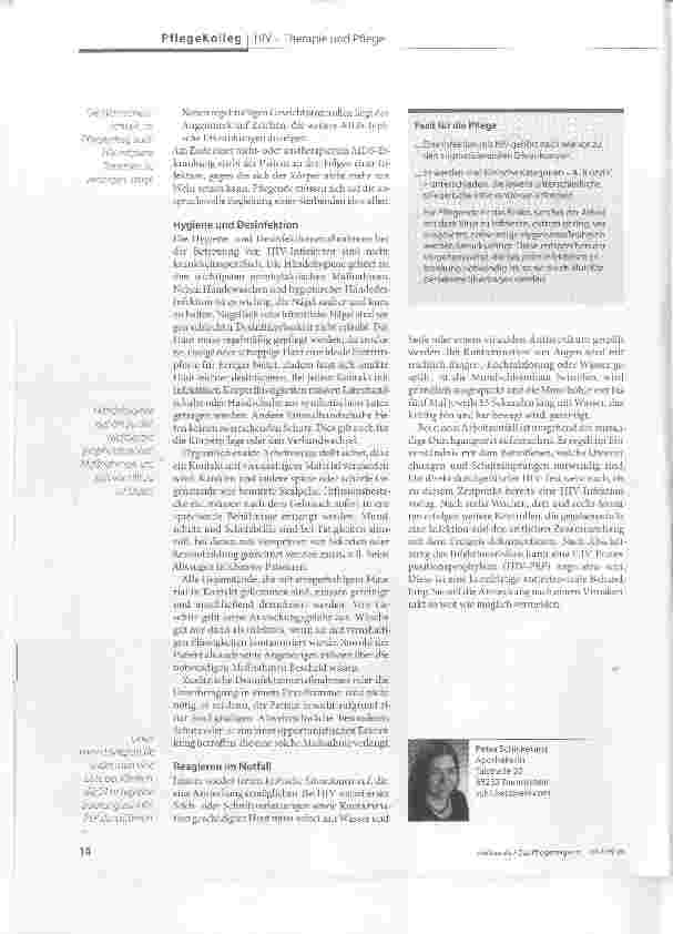 Vorschauseite 3: Pflege von HlV-lnfizierten und AIDS-Patienten Kritische Momente: Blut-zu-Blut-Kontakte