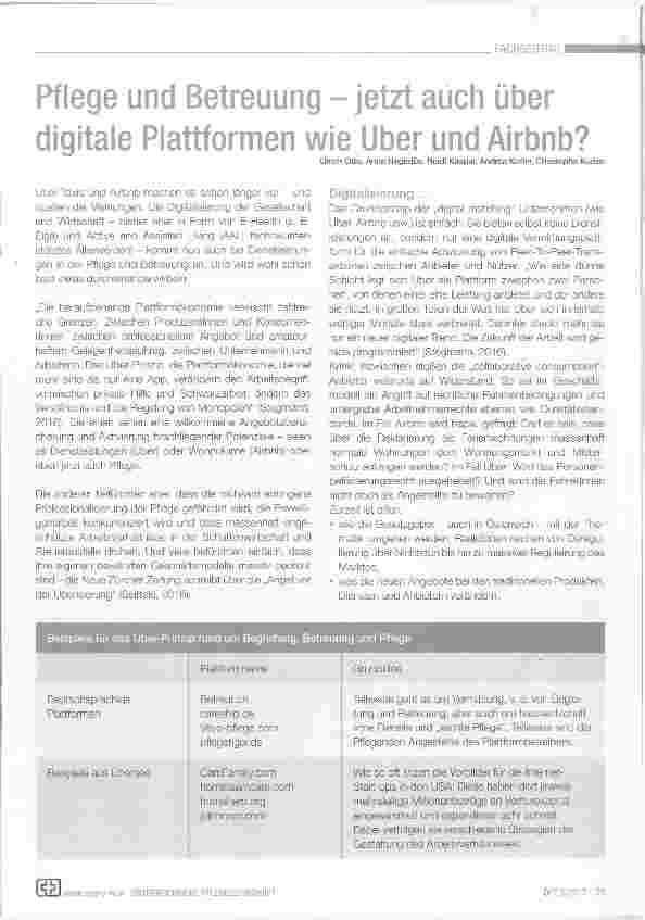Vorschauseite 1: Pflege und Betreuung jetzt aüch über digitale Plattformen wie Uber und Airbnb?