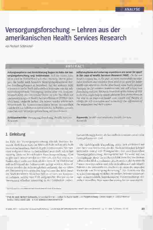 Vorschauseite 1: Versorgungsforschung Lehren aus der amerikanischen Health Services Research