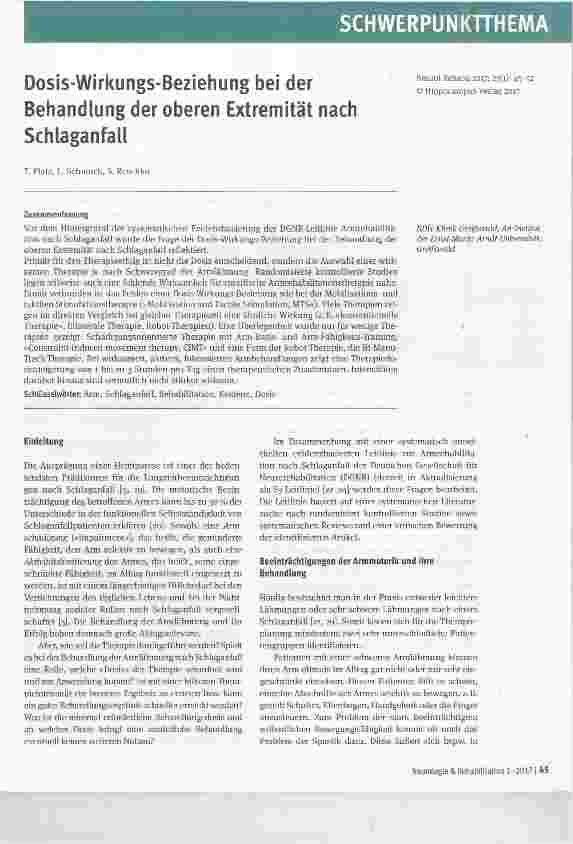 Vorschauseite 1: Dosis-Wirkungs-Beziehung bei der Behandlung der oberen Extremität nach Schlaganfall