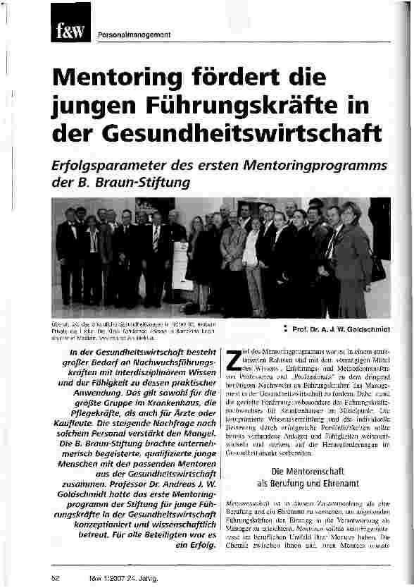 Vorschauseite 1: Mentoring fördert die jungen Führungskräfte in der Gesundheitswirtschaft