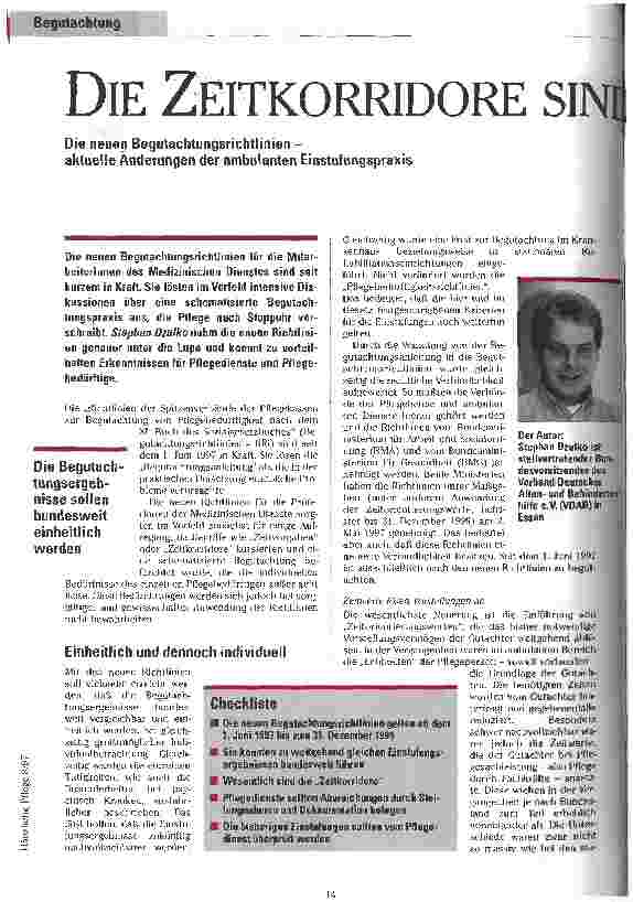 Vorschauseite 1: Die Zeitkorridore sind entscheidend Die neuen Begutachtungsrichtlinien - aktuelle Änderungen der ambulanten Einstufungspraxis