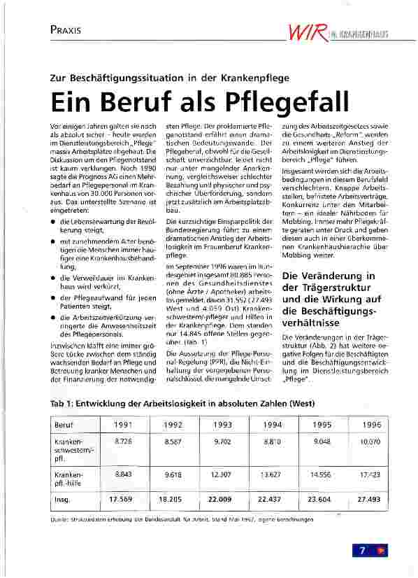 Vorschauseite 1: Ein Beruf als Pflegefall - zur Beschäftigungssituation in der Krankenpflege