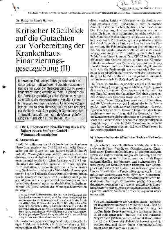Vorschauseite 1: Kritischer Rückblick auf die Gutachten zur Vorbereitung der KHG II