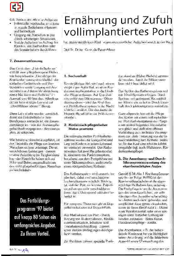 Vorschauseite 1: Ernährung und Zufuhr von Medikamenten über ein vollimplantiertes Port - Kathetersystem