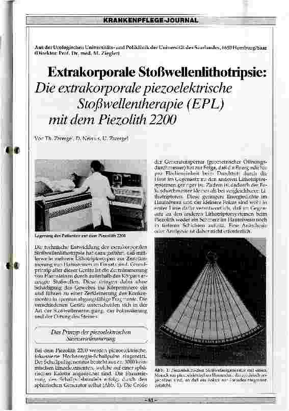 Vorschauseite 1: Extrakorporale Stoßwellenlithotripsie: Die extrakorporale piezioelektrische Stoßwellentherapie (EPL) mit dem Piezolith 2200