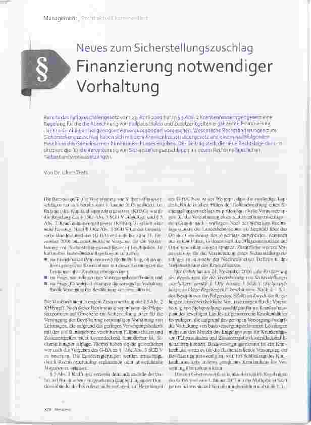 Vorschauseite 1: Neues zum Sicherstellungszuschlag Finanzierung notwendiger Vorhaltung