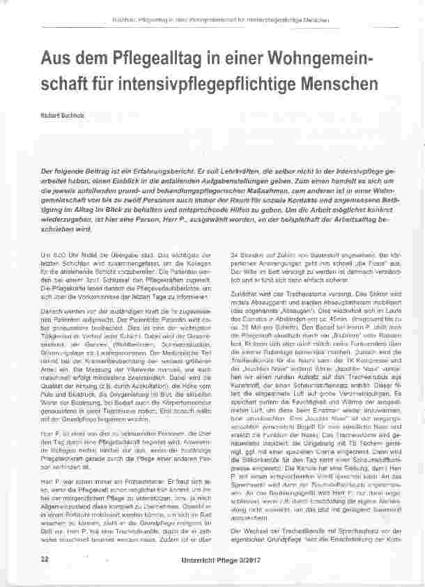 Vorschauseite 1: Aus dem Pflegealltag in einer Wohngemeinschaft für Intensivpflegepfllchtige Menschen