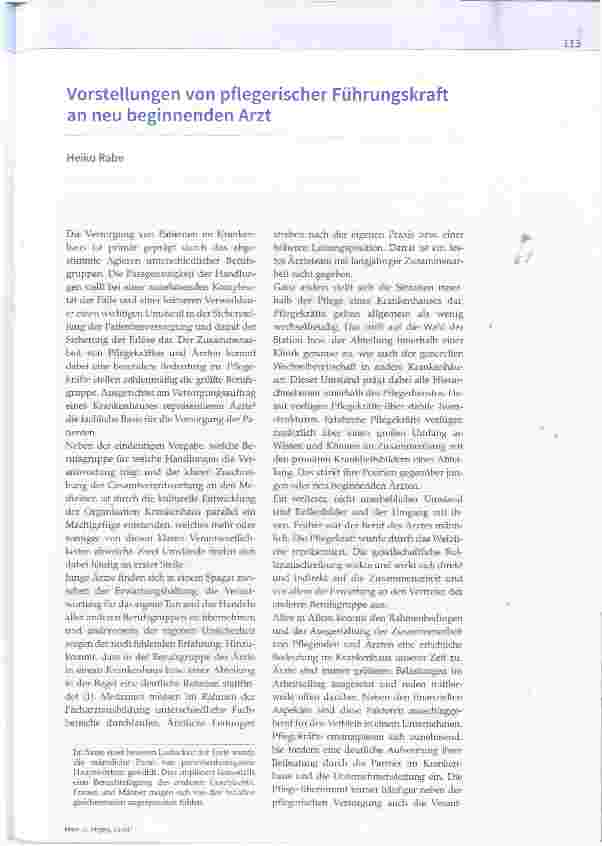 Vorschauseite 1: Vorstellungen von pflegerischer Führungskraft an neu beginnenden Arzt