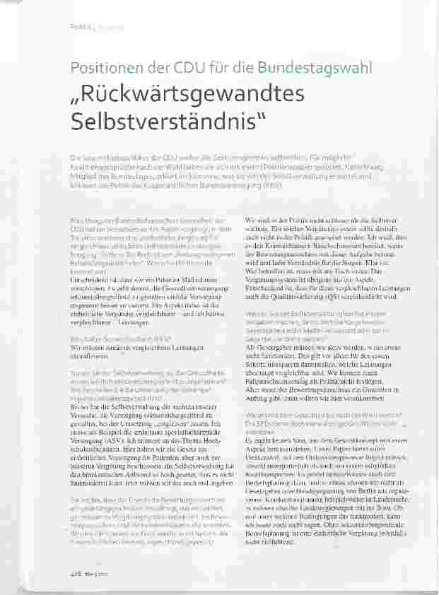 Vorschauseite 1: Positionen der CDU für die Bundestagswahl „RückwärtsgewandtesSelbstverständnis