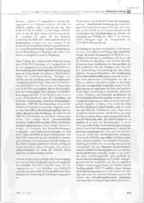 Vorschauseite 3: Häusliche Krankenpflege an Schultagen im Umfang von acht Stunden täglich (hier: Schulbegleiter als Sachleistung)