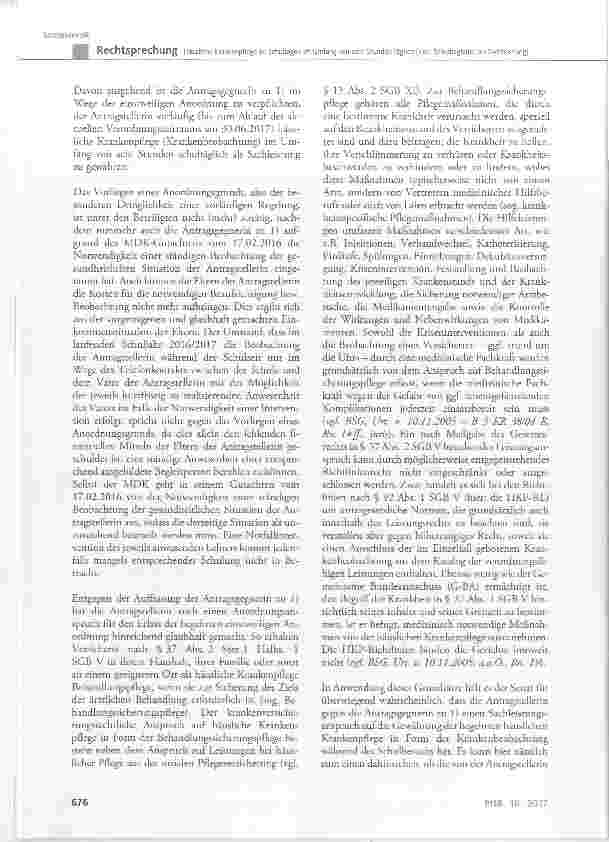 Vorschauseite 6: Häusliche Krankenpflege an Schultagen im Umfang von acht Stunden täglich (hier: Schulbegleiter als Sachleistung)