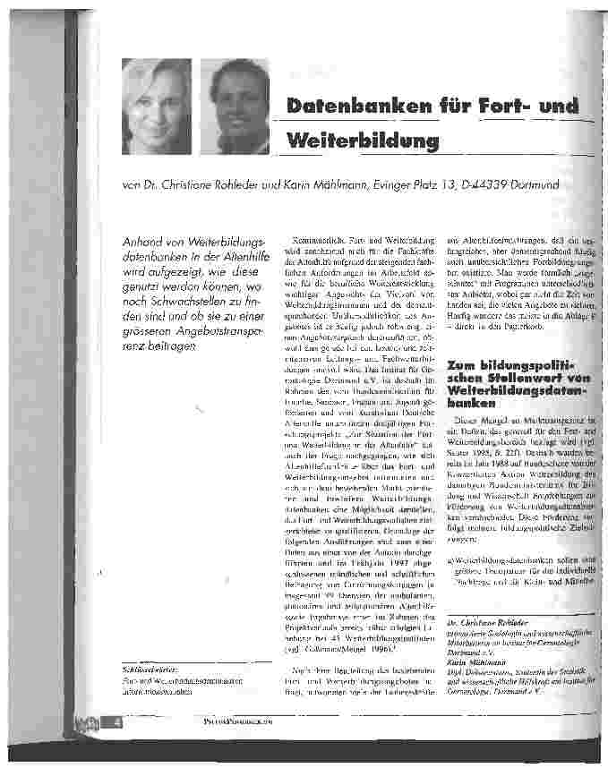 Vorschauseite 1: Datenbanken für Fortund Weiterbildung