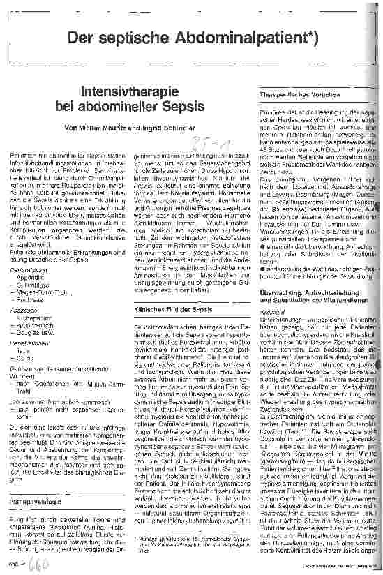 Vorschauseite 1: Intensivtherapie bei abdomineller Sepsis Der septische Abdominalpatient.
