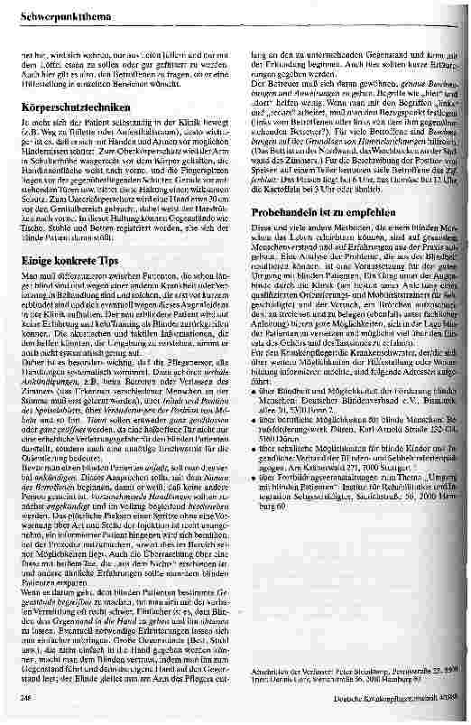 Vorschauseite 3: Vom Umgang mit blinden Patienten Hinweise für Krankenpflegepersonal