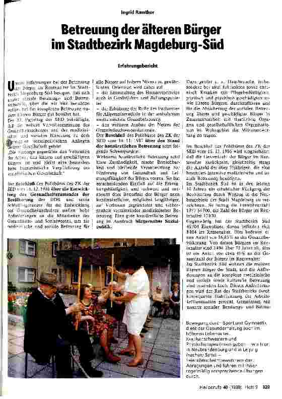 Vorschauseite 1: Betreuung der älteren Bürger im Stadtbezirk Magdeburg-Süd Erfahrungsbericht