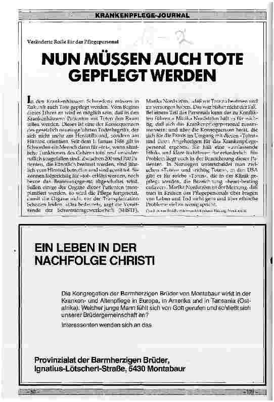 Vorschauseite 1: Nun müssen auch Tote gepflegt werden