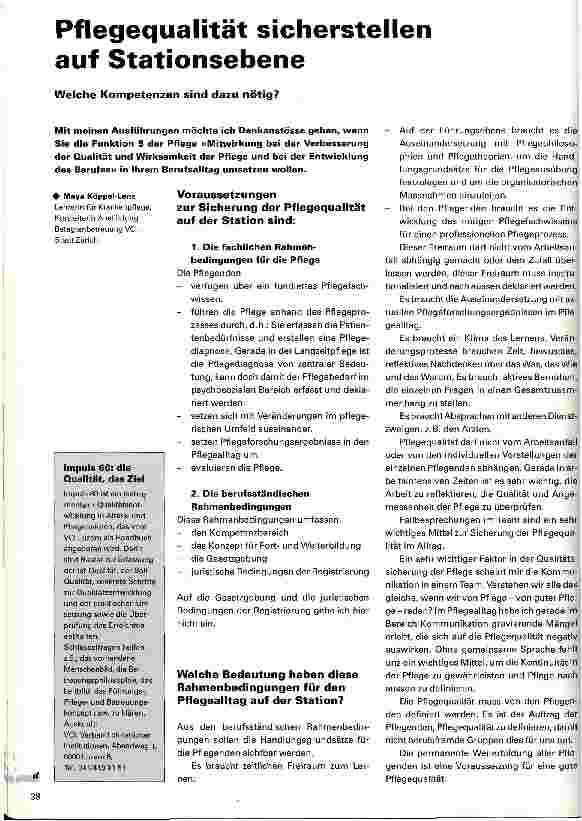 Vorschauseite 1: Pflegequalität sicherstellen auf Stationsebene Welche Kompetenzen sind dazu nötig?