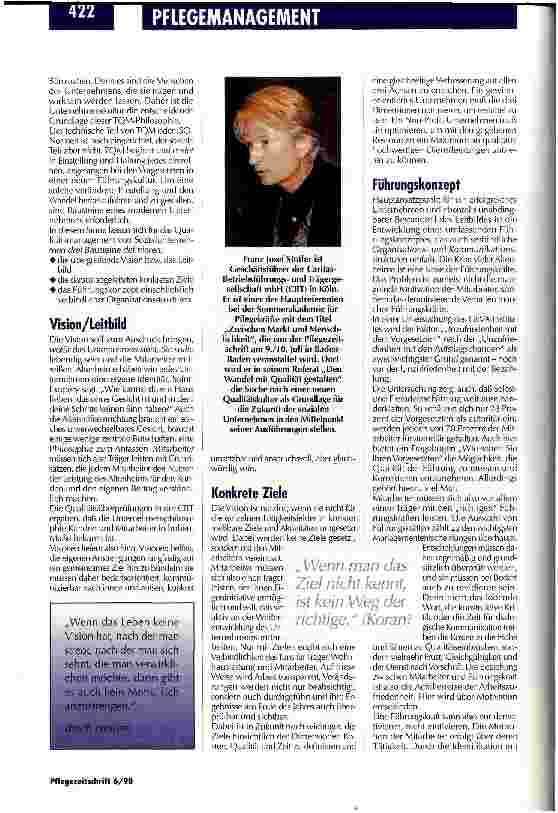 Vorschauseite 3: Der Mensch muß in der Werthierarchie den zentralen Platz einnehmen Qualitätssicherung in Zeiten des Abbaus/Teil 1